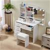 Teousev Toeletta da Trucco con Specchio Scorrevole e Sgabello, Scrivania Make Up Ampia con Luci Dimmerabili, Postazione Trucco con 6 Cassetti e 6 Ripiani, 36×80×131 cm, Bianco, J9839