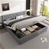 KUAKE Letto 180 x 200 cm, con vano portaoggetti, in tessuto di velluto, letto matrimoniale, imbottito, letto con rete a doghe, senza materasso (grigio, 180 x 200 cm)