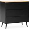 HOMN LIVING Cassettiera Desi a 3 cassetti in Nero, 80 cm (Larghezza) 40 cm (profondità) 80 cm (Altezza)