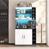 Huayz Armadio alto da cucina con illuminazione LED e fori per i cavi, pannello in legno, ampio spazio per microonde, scomparti di stoccaggio, 100 x 47 x 187
