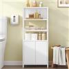 Hzuaneri Mobile da Bagno, mobile bagno, 2 Ripiani Aperti Regolabili e 2 ante, vassoio in rete metallica ventilata, mobiletto sottile per bagnos/cucina, per Bagnos, Cucina, Bianco BC42903WV1
