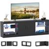KOMFOTTEU Mobile TV da 85 3 in 1 con Luci LED, Mobiletto porta Televisori Liberamente Combinabile da 3 Pezzi, con Ripiani in Vetro Regolabili, per Soggiorno, Camera da Letto, 195x30x55cm (Nero)