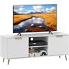 HOMCOM Supporto per TV moderno, 120 x 35 x 48 cm, bianco, per TV da 55 pollici, con 2 scomparti aperti e 2 ante, già assemblato, mobili
