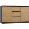 CDF Cassettiera Bassa con 2 Ante e 3 Cassetti Mobile Buffet Basso per Soggiorno e Camera Mobile Multiuso Moderno 120 x 40 x 75 cm - Rovere Artisan/Antracite
