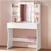 Soberine Toeletta Trucco, Postazione Trucco con Specchio e 10 Luci LED a Luminosità Regolabile, Tavolo da Toeletta Salvaspazio con 1 Cassetto Grande e 4 Ripiani, Moderno, 90x40x135,5cm (Bianco)