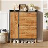 ChromaCasa Scarpiera Salvaspazio Slim Con 3 Ante, Divisori Regolabili può Contenere Stivali, Scarpiera Ingresso Con Maniglie & 4 Gambe in Legno Massello Per Porta, Corridoio, Atrio (80x96x24cm, Nero)