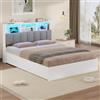 AOGLLATI Letto 140x200 cm con 4 Cassetti Contenitori, Letto Matrimoniale con Illuminazione a LED e Stazione di Ricarica, Struttura Letto con Testiera Imbottita e Vano Nascosto, Bianco e Grigio