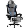 HOTOSYCH Sedia da Gaming con Molle Insacchettate e Poggiapiedi, Sedia da Ufficio Ergonomica, Sedie Gamer Traspirante in Pelle Pu con Poggiatesta e Supporto Lombare Regolabili (Nero e blu)