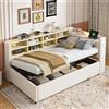 Soweiz Divano letto 90 x 200 cm, letto imbottito con contenitore idraulico, con luce notturna, porta di ricarica USB e tipo C, con ripiani e scomparti portaoggetti, testiera imbottita, tessuto di
