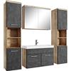 Badplaats B.V. Badplaats Paso XL Set completo di mobili da bagno con lavabo, armadietto con specchio e 2 armadi da bagno, 80 x 40 cm, rovere castagno, grigio scuro