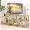 GYMAX Mobile Porta TV, Tavolo per TV fino a 65 Pollici, Supporto per TV con Ripiani in Vetro Temperato, Moderno per Ingresso, Soggiorno e Camera da Letto, 147 x 40 x 62 cm, Oro