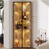 KecDuey Vetrina in vetro 62 x 35 x 160 cm, esterno in rovere, barra luminosa integrata, armadio in vetro temperato antipolvere, vetrina angolare con porta, scomparti portaoggetti, libreria, armadietto da