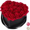 Relaxdays Box di Rose a Forma di Cuore, 18 Rose, Nero, Resistente 10 Anni, Idea Regalo, Box Decorativo, rossi