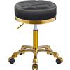 XCRFKGW Sgabello con Ruote Oro Rotondo Girevole Sedia, Regolabile 45-58 cm, Comodo PU Similpelle Sgabelli per Trucco, Ufficio, Estetista, Capacità Carico 400 Libbra (Nero, Senza Schienale)