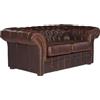 Vente-unique-Divano 2 posti Chesterfield in pelle invecchiato - Marrone - CLOTAIRE