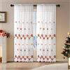 Odot Tende Semi Trasparenti per Interni, Agrifoglio Natalizio Fiore Rosso Papillon Campanello Stile Ricamo Tenda Voile con Tasca per Asta Tenda Filtranti Finestra 2 Pannelli (132x213cm)