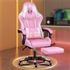 ALFORDSON Sedia Gaming Ergonomica Reclinabile con Cuscino Lombare e Cervicale,Sedia Gamer con Massaggio e Poggiapiedi Retrattile,Altezza Regolabile,Poltrona Ufficio Reclinabile 150°, Similpelle(Rosa)