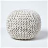 Homescapes, pouf poggiapiedi imbottito lavorato a maglia, 100% cotone, ideale in salotto, per bambini o anziani, Tessuto, Off White, 40 x 35 cm