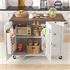 KUAKE Isola della cucina, carrello da portata con piano di lavoro estraibile, mobile da cucina, carrello da cucina con venature del legno, carrello da pranzo con due ante e tre cassetti (bianco-2)