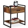 Relaxdays 2x Comodino con Cassetto, Industrial, Tavolino da Divano, per Soggiorno e Camera, 50x43x37 cm, Effetto Legno/Nero