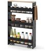COSTWAY Carrello da Cucina a 4 Ripiani, Carrello Portaoggetti in Legno con Ruote Universali, Stretto e Slim 20cm, Salvaspazio con Manico per Bagno Lavanderia (Naturale+Nero)