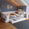 Cayipng Letto in legno, letto per bambini, letto contenitore 140 x 200 cm, divano letto, letto multifunzionale con cassetti, ripiani e armadietti, con comodini,senza materasso, bianco