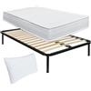 Comprarredo Kit rete e materasso una piazza e mezza 120x190 NORVEGIA più cuscino fiocco di memory, rete una piazza e mezza doghe flessibili 120x190 ortopedica con materasso in schiuma alto 19cm