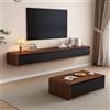 LVRUIEDS Mobile TV Galleggiante - Console Multimediale a Parete con 2 Ante Ribaltabili e 2 Cassetti, Armadio TV per Intrattenimento, Mensola Video per Stanza (Noce & Nero, 200 cm)
