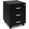 Marvin Cassettiera Ufficio In Legno Chiave Sicurezza Con Ruote Per Scrivania Tavolo 3 Cassetti Ripiani (Nero)