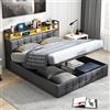 MOTUZP Letto imbottito da 140 x 200 cm, letto matrimoniale, spazio di archiviazione, testiera con funzione di ricarica LED e USB, letto imbottito moderno con spazio di archiviazione, soppalco in legno senza