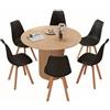 HJhomeheart Tavolo da Pranzo Rotondo da 120 cm con 6 Sedie da Pranzo, Tavolo da cucina con Base in legno, Sedie da Cucina con Schienale in Plastica, per 4-6 Persone,Marrone Chiaro+Nero