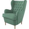 Furninero - Poltrona a orecchioni, Stile Chesterfield, Trapuntato a Rombi con Bottoni Profondi, Gambe arrotondate in Rovere, Majestic Velvet Mint Tessuto, Easy-Clean (Facili da Pulire), Verde