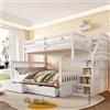 Zravenna Letto a castello 90 x 200 cm + 140 x 200 cm con cassetti grandi, scala di stoccaggio e recinzione di sicurezza, lettino multifunzione per 2 bambini (bianco-3)