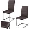 Juskys Sedia Swing a sbalzo Vegas Set di 2 - Sedia da pranzo con struttura in metallo e rivestimento in ecopelle - Sedia da cucina moderna colore marrone
