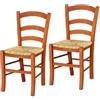 VIRSUS Set 2 Sedie Paesana in Legno con Seduta in Paglia, Misura 43x42x86 cm, Sedia Tradizionale Robusta, per Casa, Cucina, Agriturismo, Ristorante, Made in Italy (Ciliegio)