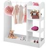 LIFEZEAL Armadio per Bambini 2+ Anni, Armadietto a 4 Ripiani con 1 Mensola, Guardaroba con Specchio e Bastone Apendiabiti, Scaffale Porta Giochi, Vestiti, Cameretta, in Legno, 93,5x38x100 cm, Bianco