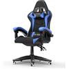 bigzzia Sedia Gaming,Sedia Ufficio Ergonomica con Supporto Lombare Sedia da Gioco in Pelle Pu con Altezza Regolabile(Nessun RGB, Blu)