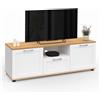 IDMarket - Mueble TV VITO con cajón y hornacina blancos y encimera de madera de 110 cm