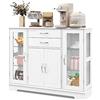 KOMFOTTEU Credenza da cucina in legno, armadio a buffet multiuso con ante e ripiani in vetro temperato, mobile ausiliario per sala da pranzo, soggiorno, bagno, 107 x 30 x 81 cm