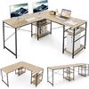 COSTWAY Scrivania Angolare per Computer con Supporto per Monitor, Scrivania Porta PC in Legno, Scrivania Salvaspazio e Moderna per Ufficio e Studio, 242 x 60 x 75 cm (Naturale)
