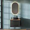 Planetmöbel Lux Set di mobili da bagno, con mobile sottolavabo da 70 cm, sospeso, con lavabo nero da appoggio da 60 cm, mobile sottolavabo, rovere dorato/antracite