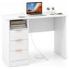 LIFEZEAL Scrivania Ufficio Porta Computer, Scirvania Bianca con 3 Cassetti, Scrivaniacon Multipresa, Moderna, Salvaspazio, Postazione di Lavoro, Desk, Scrittoio, Max 135kg, 108x48x76cm, in Legno