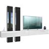 Vladon Parete attrezzata Moja - Bianco opaco & Bianco/nero lucido - Parete attrezzata moderna per il soggiorno (LxHxP) 330 x 204 x 39 cm