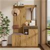 FAYICIC Set di appendiabiti compatto, guardaroba da corridoio con specchio e cuscino imbottito, armadio per corridoio, parete, scaffale, corridoio e pannelli, scarpiera, 110 x 185,5 x 37 cm (legno e nero)