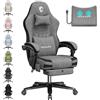 Douxlife Sedia Gaming in tessuto con Cuscino Lombare Massaggiante, Ergonomica Sedia da Ufficio con Cuscino Primaverile, Poggiapiedi, Portata 158kg, Grigio Chiaro