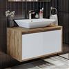 ROOMART - Mobili da bagno - Atlantic - Lavabo in ceramica con mobiletto sottostante 65 cm, 85 cm, 100 cm, - Bianco - Rovere - Antracite-Rovere - Bianco (Bianco-Rovere, 85 cm)
