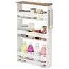 COSTWAY Carrello Portaoggetti a 4 Ripiani, Carrello da Cucina con Maniglia Laterale e Ruote, Carrellino Scorrevole Salvaspazio Slim e Sottile (Marrone+Bianco, 13 cm)