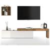 WHOUS Parete Attrezzata CHRONOS per Soggiorno, Mobile Tv Regolabile e Pensile a Giorno per Salotto in Legno, 190/350x40 cm, Bianco Lucido e Rovere
