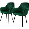 ML DESIGN modern living ML-Design Set di 2 Sedie da Pranzo con Schienale e Braccioli Verde Sedia da Cucina con Rivestimento in Velluto Poltroncina Imbottita con Gambe in Metallo Sedie Ergonomiche Poltrona Poltroncine