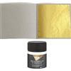 Blattgold-Blattsilber 50 Fogli Foglia d'oro d'Imitazione 48 mm x 48 mm + 1 x Emulsione di Colla Fluido 50 ml
